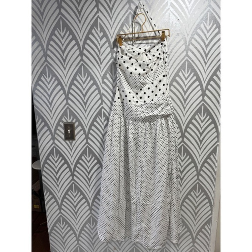 Princess Polly Marguerite Polka Dot Halter Maxi Dress Ruched White Black US 4 - Picture 6 of 8